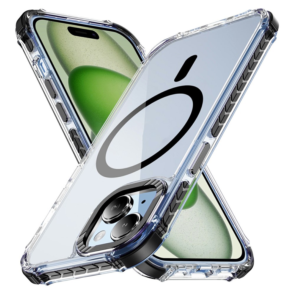 For iPhone 14 Case Crystal Clear Airbag TPU + PC Phone Back Cover Compatible with MagSafe - Black