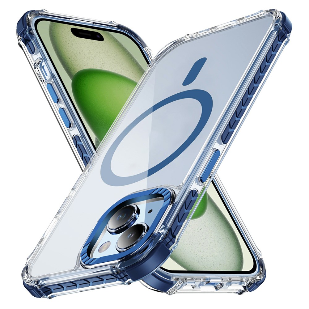 For iPhone 14 Case Crystal Clear Airbag TPU + PC Phone Back Cover Compatible with MagSafe - Blue