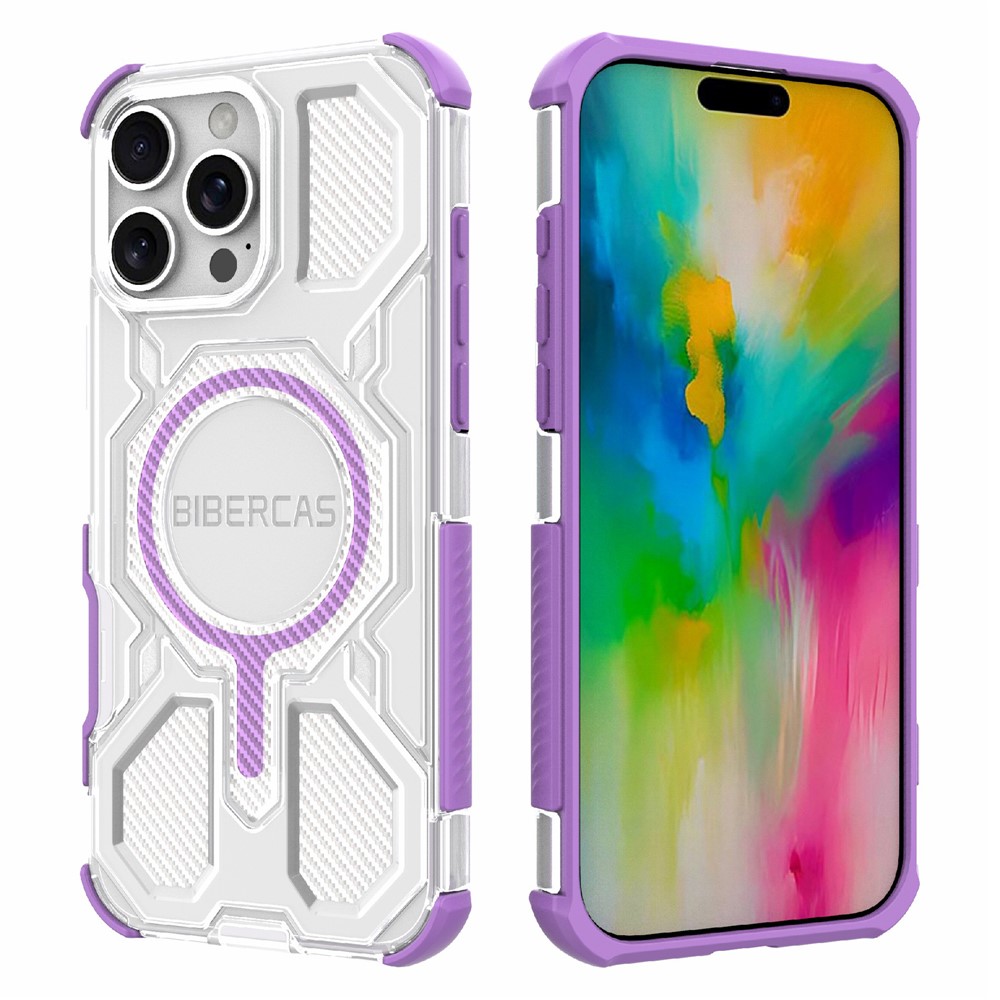 BIBERCAS J-16 Transparent Series For iPhone 16 Pro Case Compatible with MagSafe TPU + PC Phone Cover - Purple