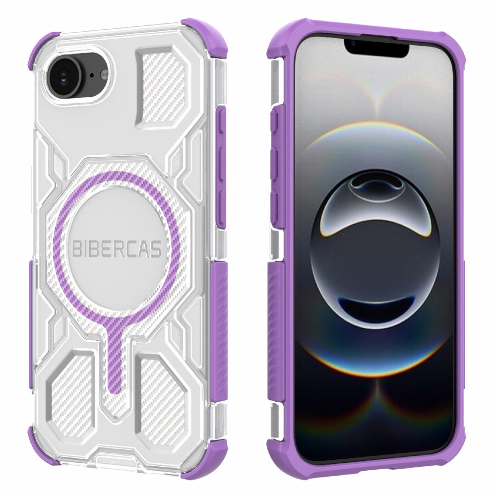 BIBERCAS J-16 Transparent Series For iPhone 16e Case Compatible with MagSafe TPU + PC Phone Cover - Purple