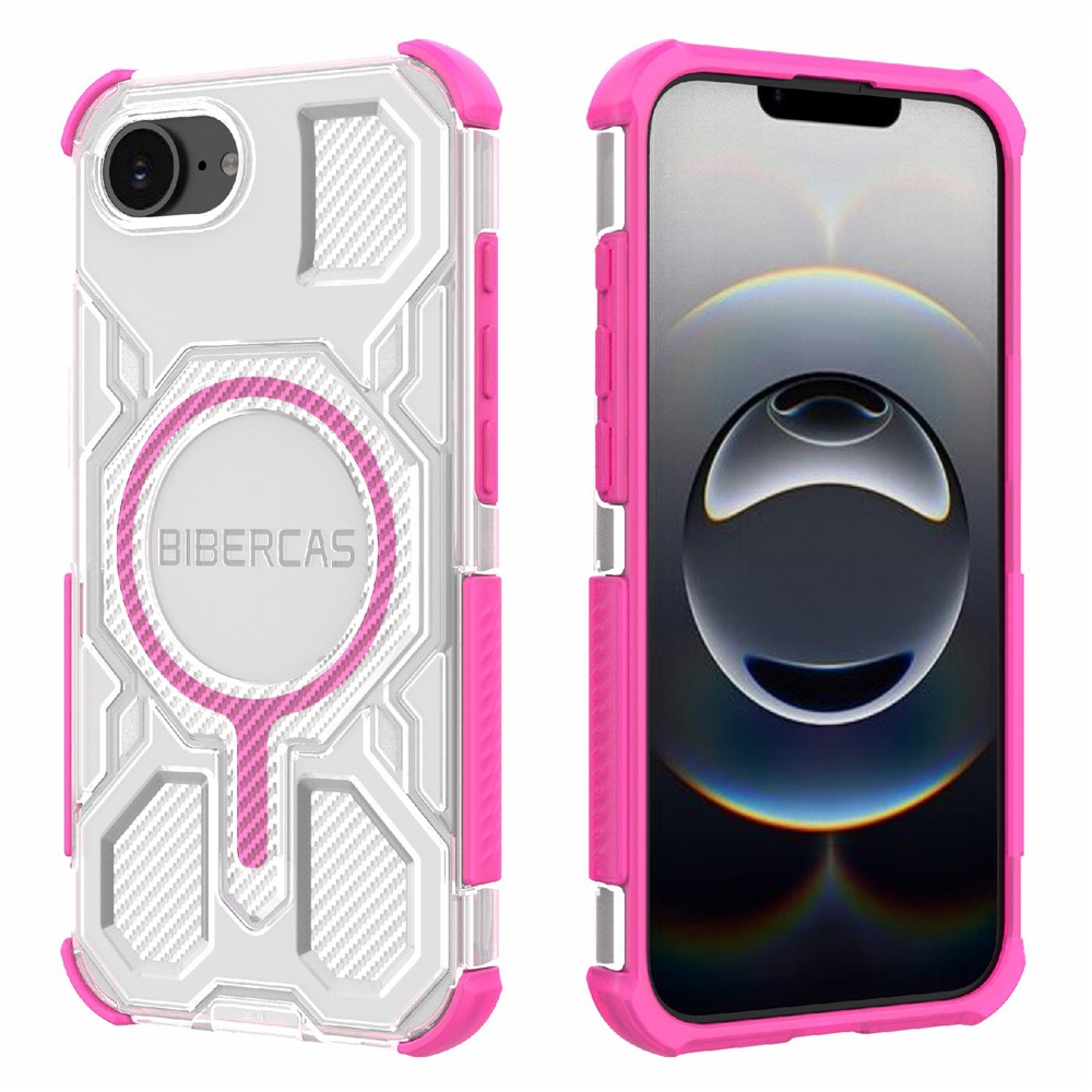 BIBERCAS J-16 Transparent Series For iPhone 16e Case Compatible with MagSafe TPU + PC Phone Cover - Pink