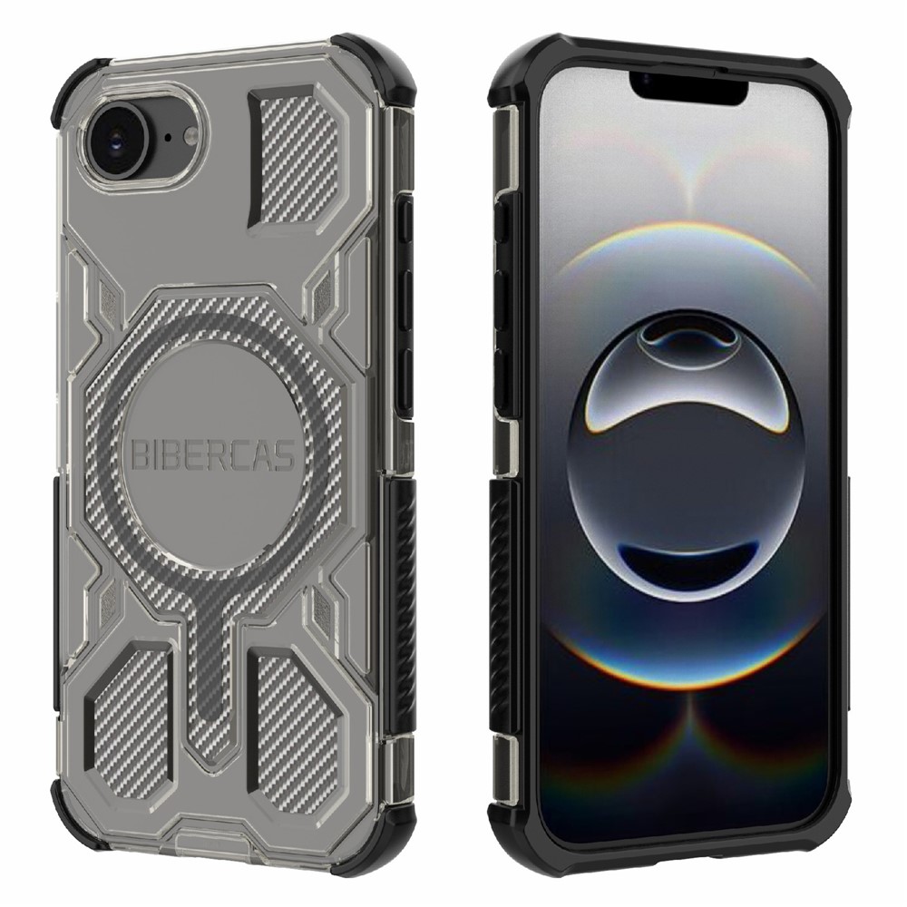 BIBERCAS J-16 Transparent Series For iPhone 16e Case Compatible with MagSafe TPU + PC Phone Cover - Black