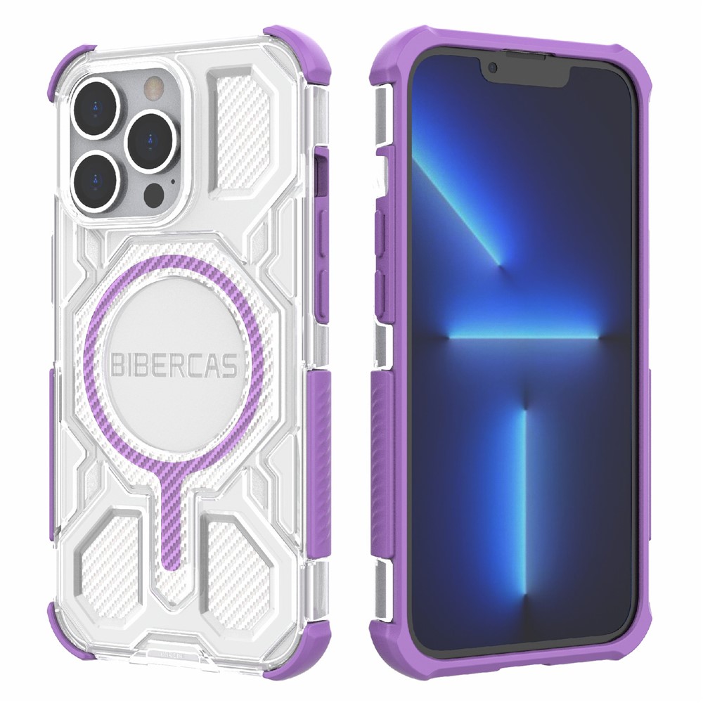 BIBERCAS J-16 Transparent Series For iPhone 13 Pro Case Compatible with MagSafe TPU + PC Phone Cover - Purple