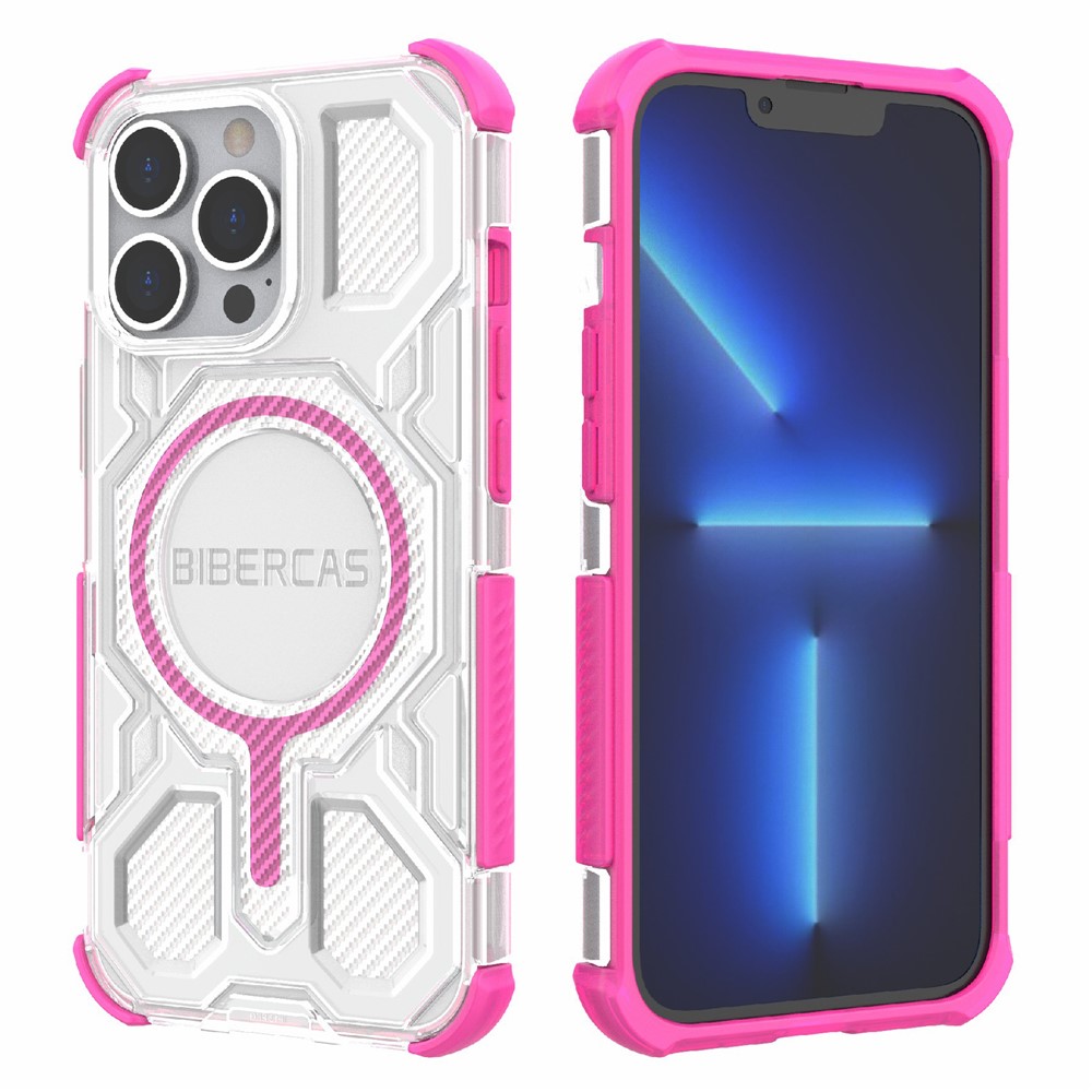 BIBERCAS J-16 Transparent Series For iPhone 13 Pro Case Compatible with MagSafe TPU + PC Phone Cover - Pink