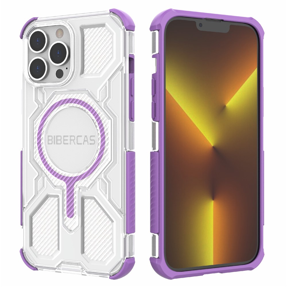 BIBERCAS J-16 Transparent Series For iPhone 13 Pro Max Case Compatible with MagSafe TPU + PC Phone Cover - Purple