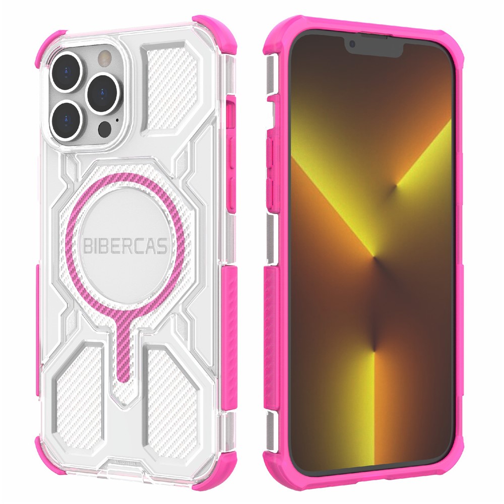 BIBERCAS J-16 Transparent Series For iPhone 13 Pro Max Case Compatible with MagSafe TPU + PC Phone Cover - Pink
