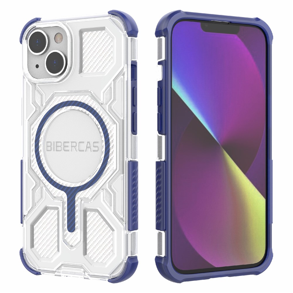 BIBERCAS J-16 Transparent Series For iPhone 14  /  13 Case Compatible with MagSafe TPU + PC Phone Cover - Blue