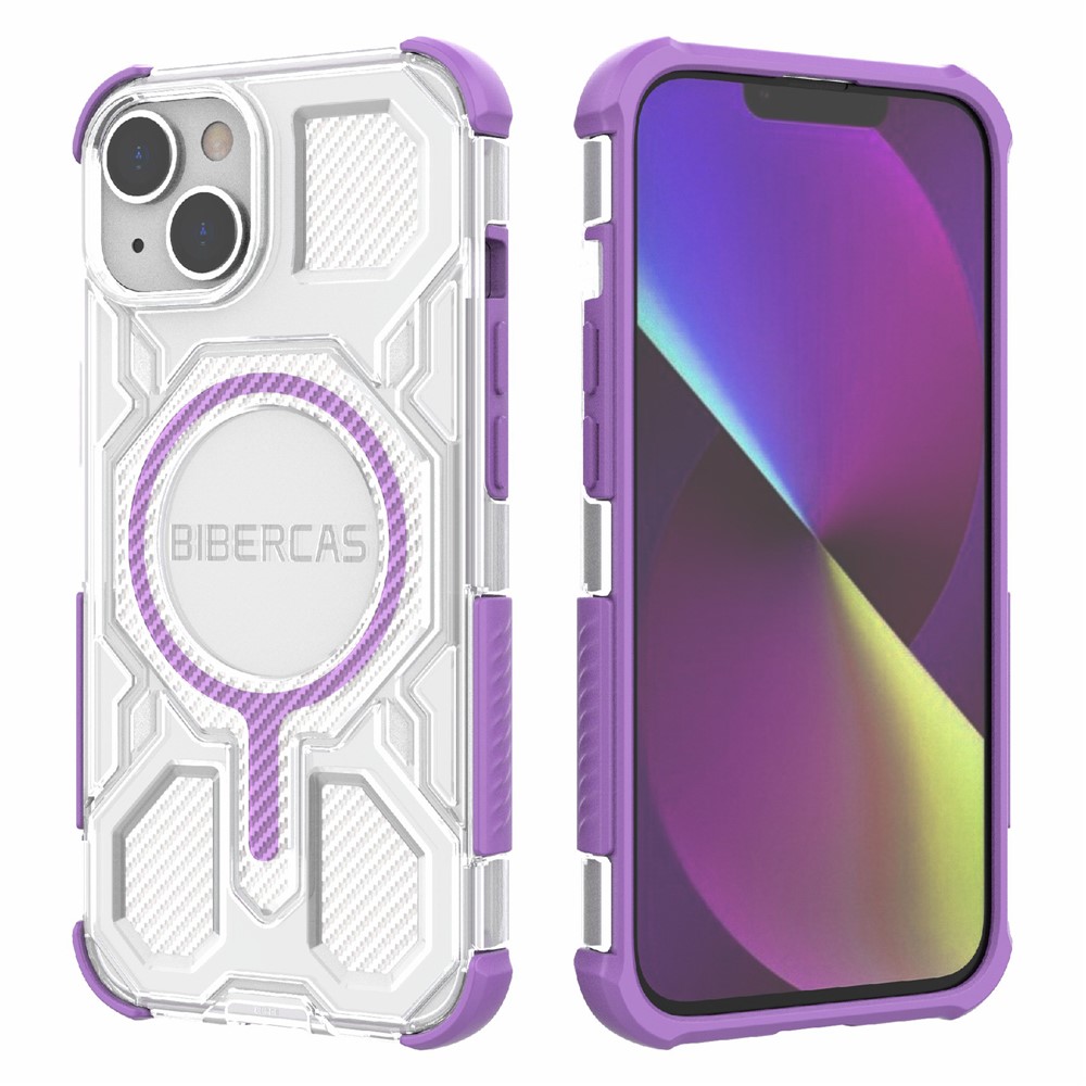 BIBERCAS J-16 Transparent Series For iPhone 14  /  13 Case Compatible with MagSafe TPU + PC Phone Cover - Purple