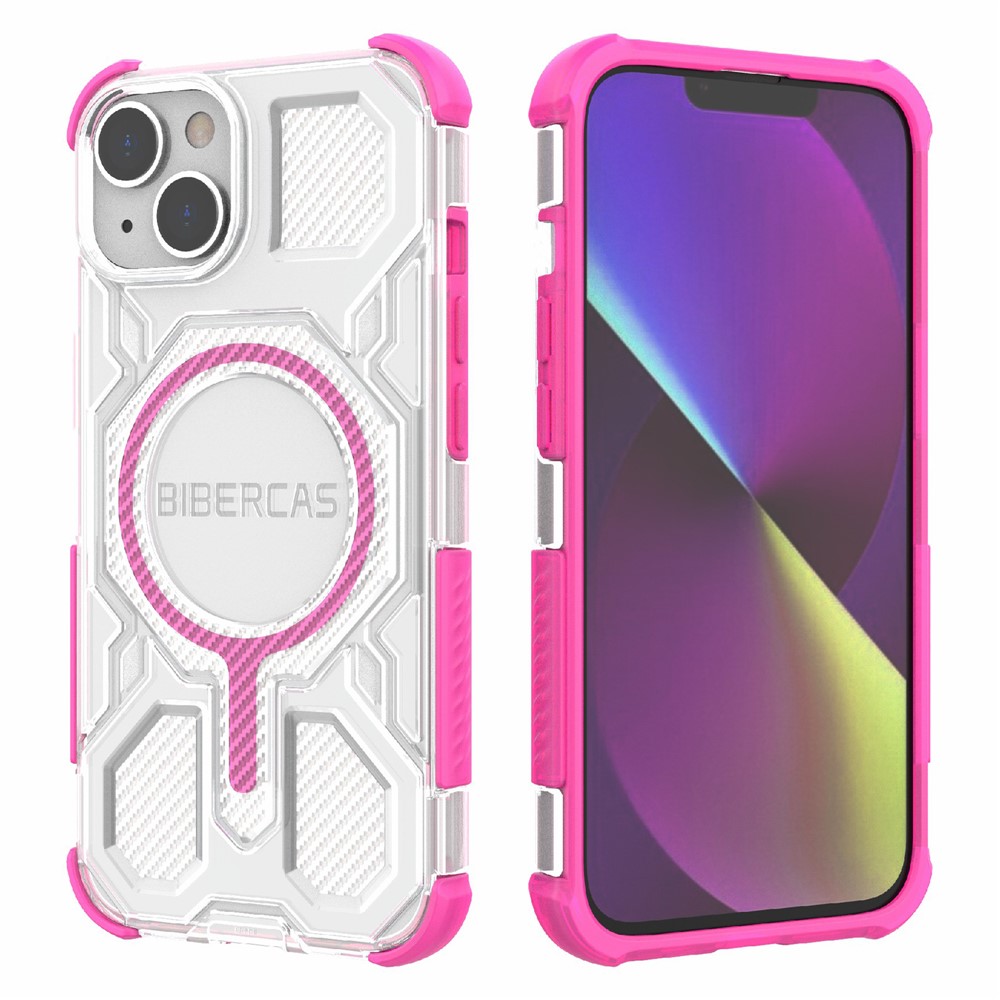 BIBERCAS J-16 Transparent Series For iPhone 14  /  13 Case Compatible with MagSafe TPU + PC Phone Cover - Pink