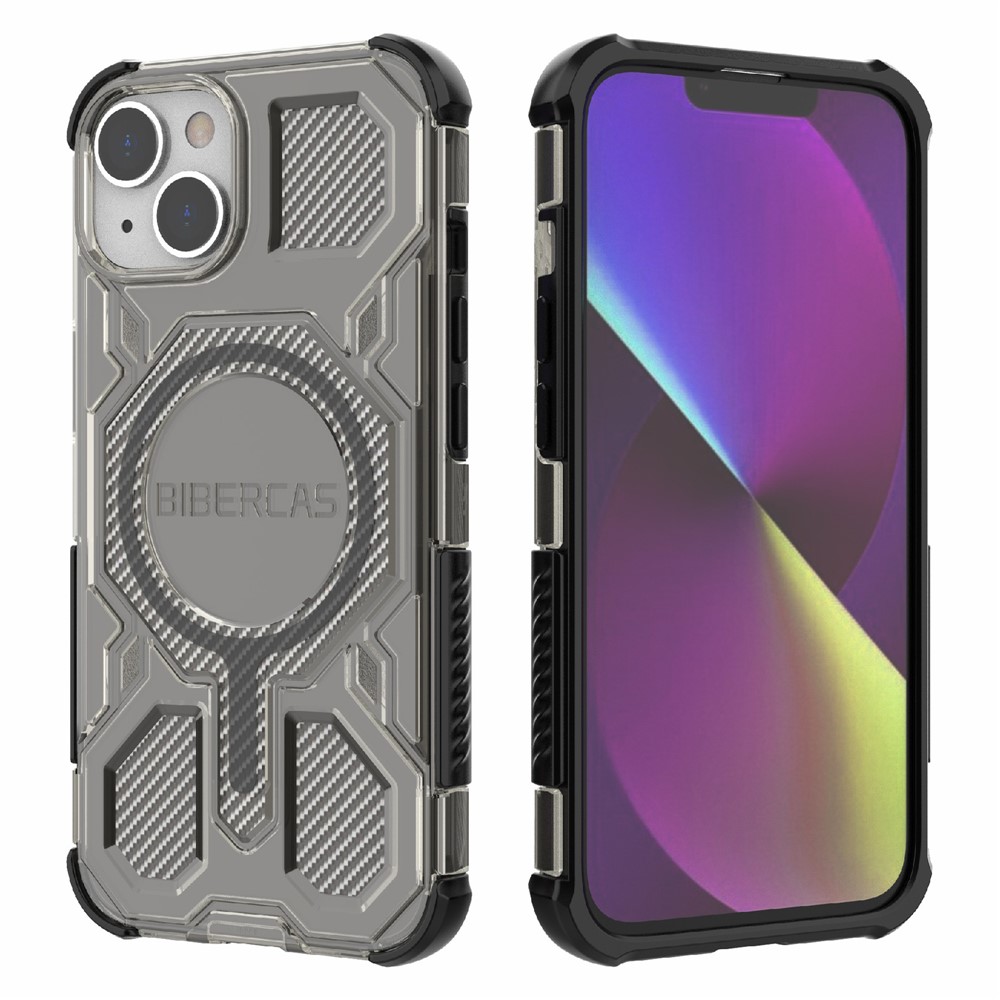 BIBERCAS J-16 Transparent Series For iPhone 14  /  13 Case Compatible with MagSafe TPU + PC Phone Cover - Black
