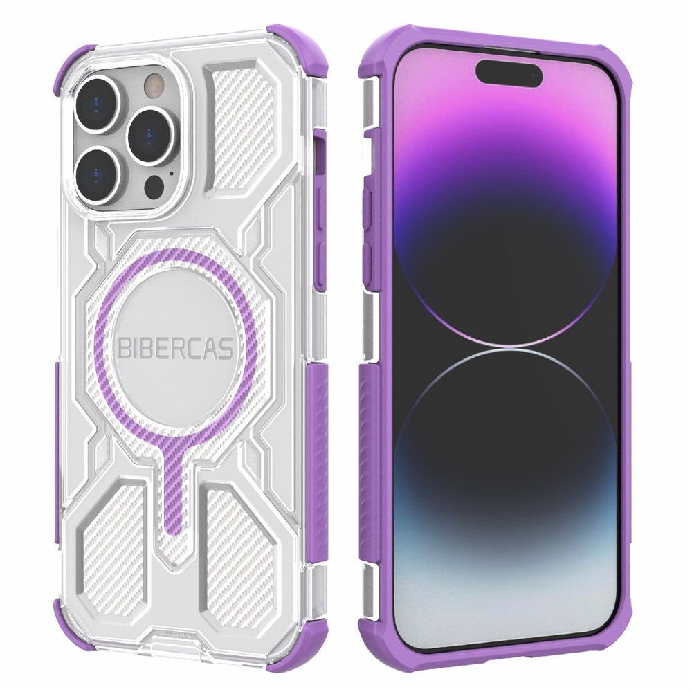 BIBERCAS J-16 Transparent Series For iPhone 14 Pro Case Compatible with MagSafe TPU + PC Phone Cover - Purple