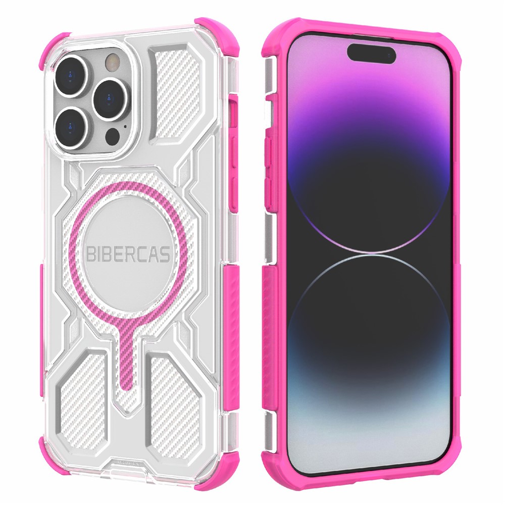 BIBERCAS J-16 Transparent Series For iPhone 14 Pro Case Compatible with MagSafe TPU + PC Phone Cover - Pink