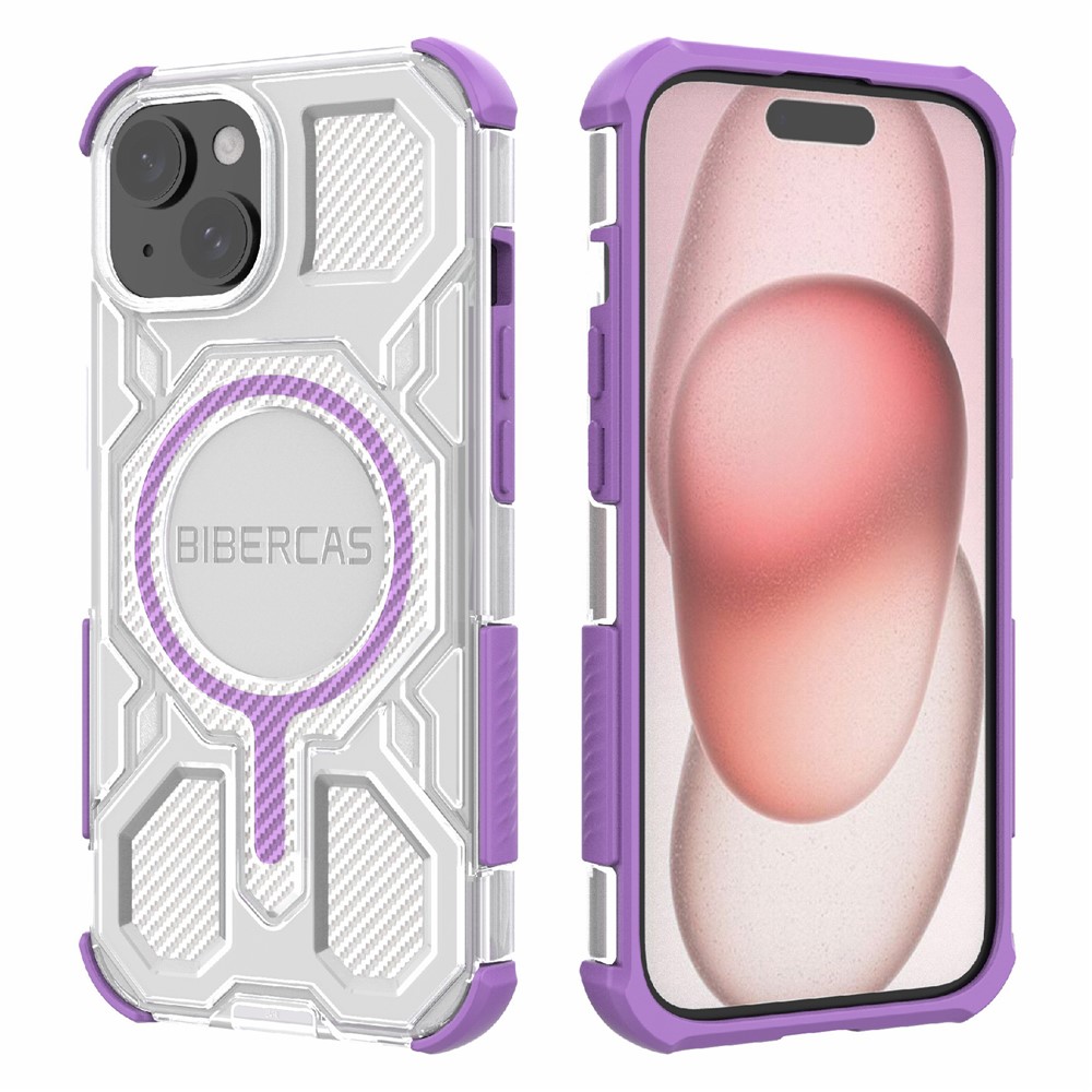 BIBERCAS J-16 Transparent Series For iPhone 15 Case Compatible with MagSafe TPU + PC Phone Cover - Purple