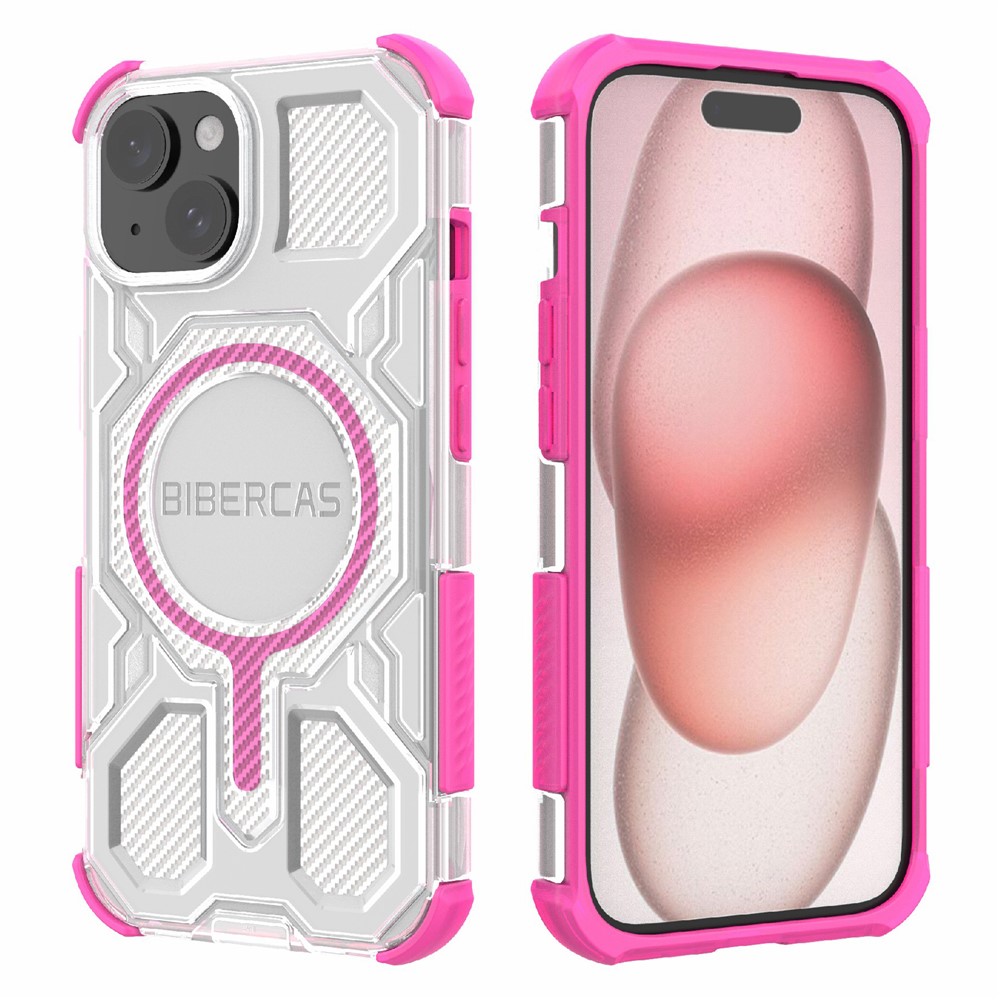 BIBERCAS J-16 Transparent Series For iPhone 15 Case Compatible with MagSafe TPU + PC Phone Cover - Pink