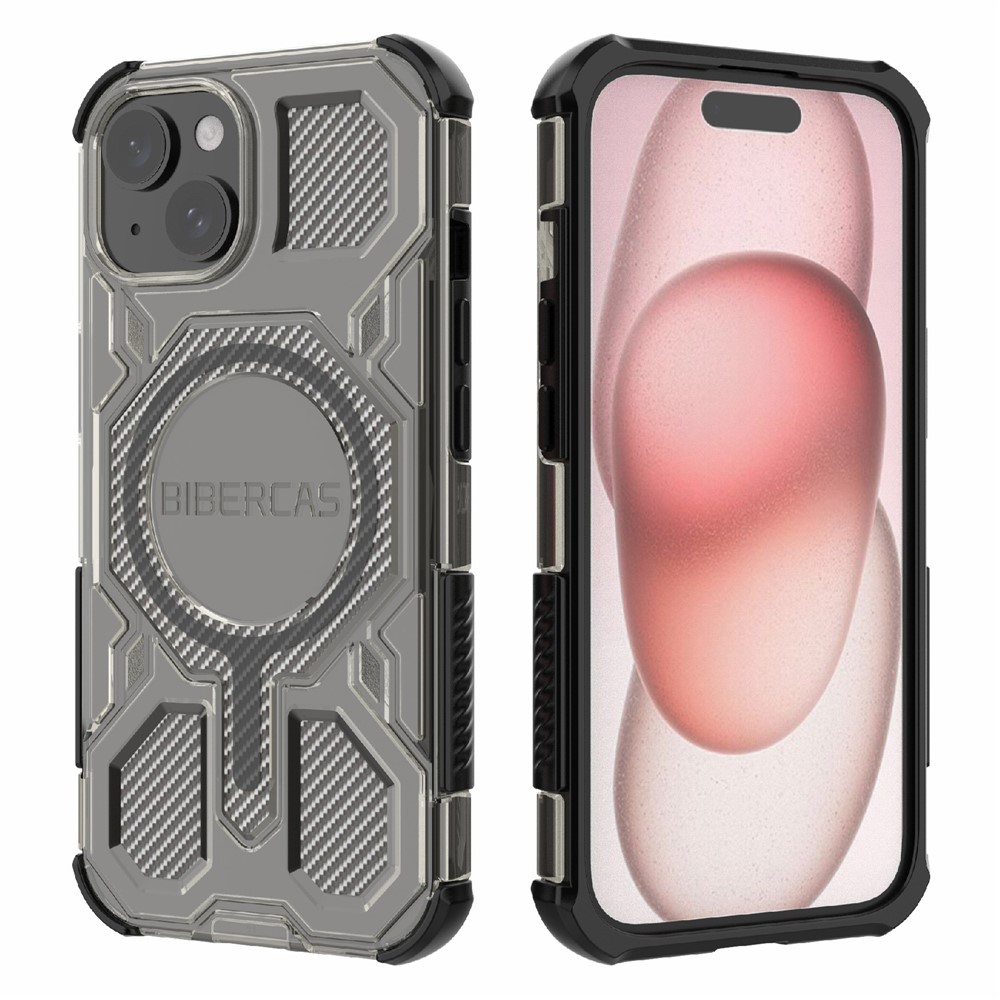 BIBERCAS J-16 Transparent Series For iPhone 15 Case Compatible with MagSafe TPU + PC Phone Cover - Black