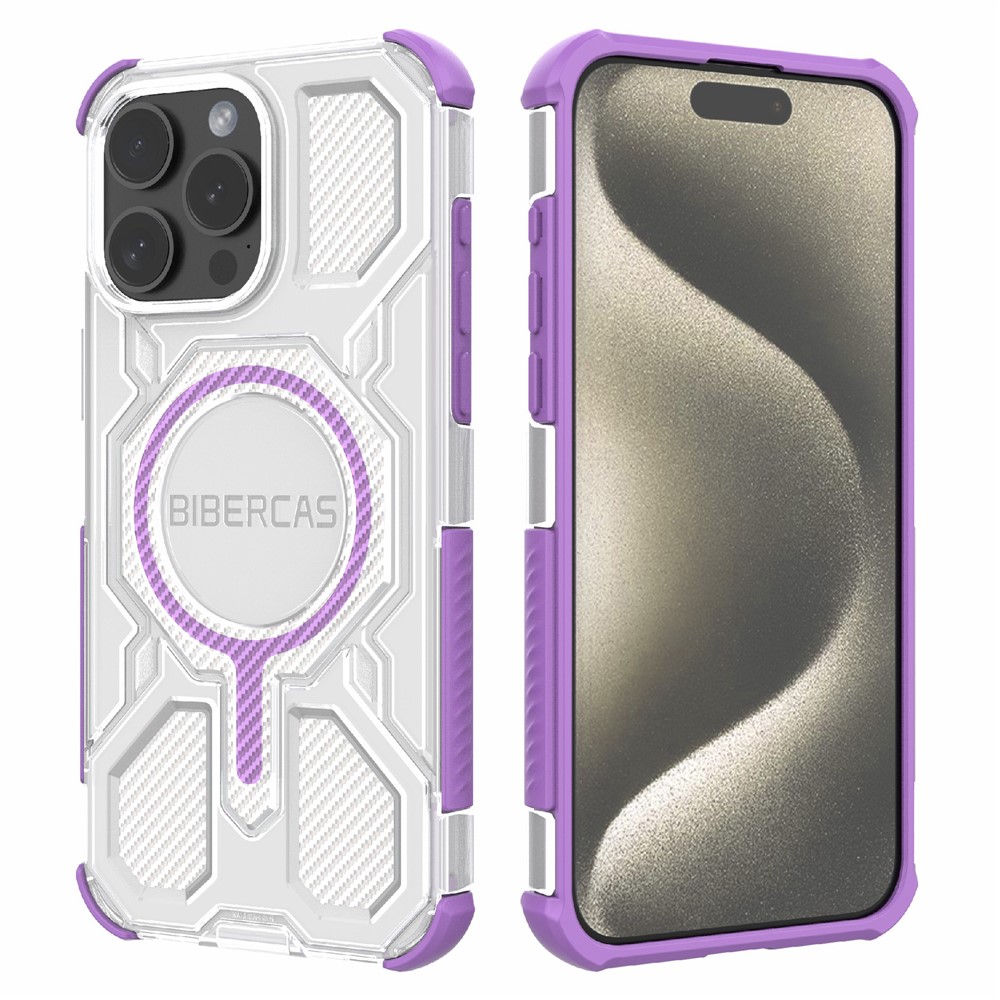 BIBERCAS J-16 Transparent Series For iPhone 15 Pro Case Compatible with MagSafe TPU + PC Phone Cover - Purple