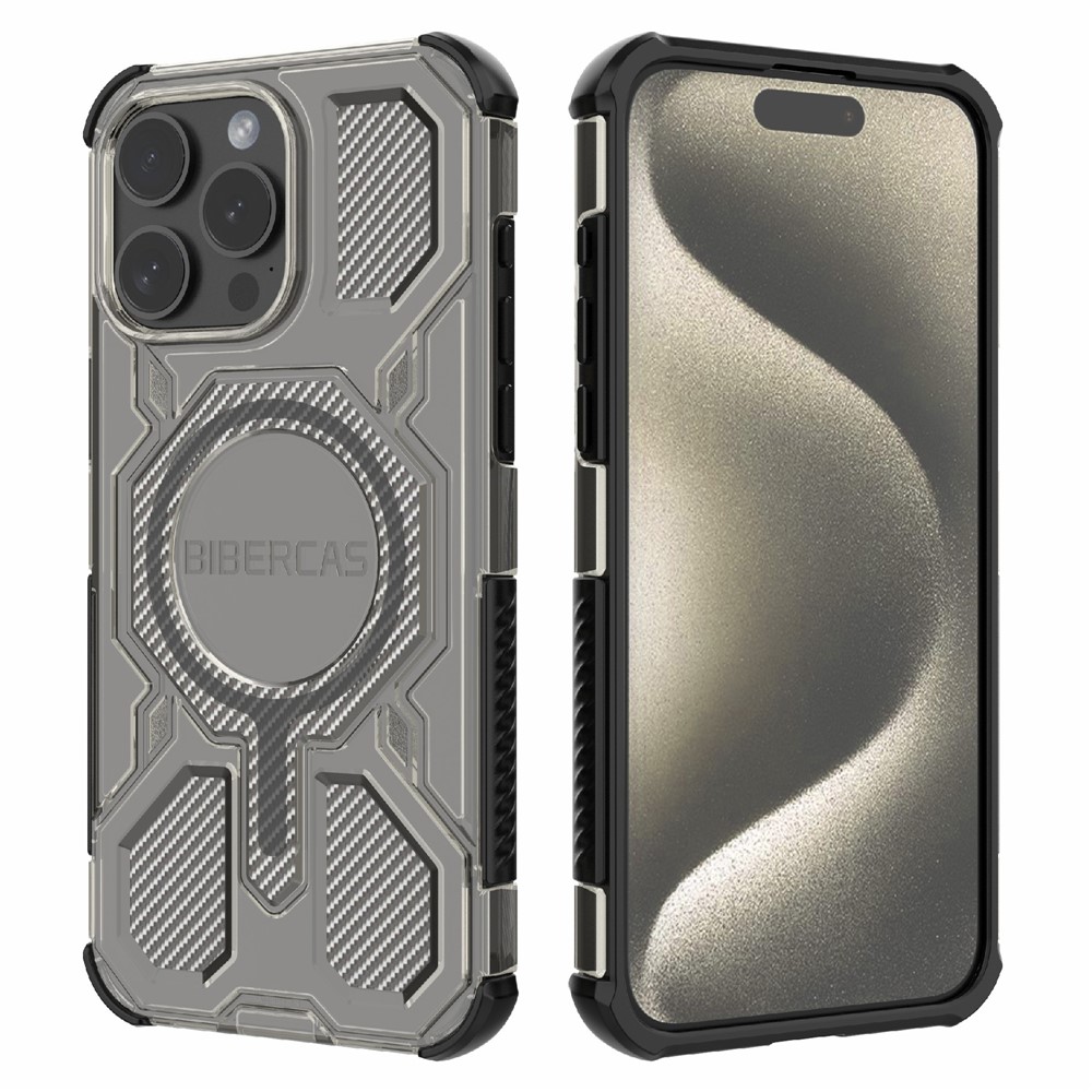 BIBERCAS J-16 Transparent Series For iPhone 15 Pro Case Compatible with MagSafe TPU + PC Phone Cover - Black