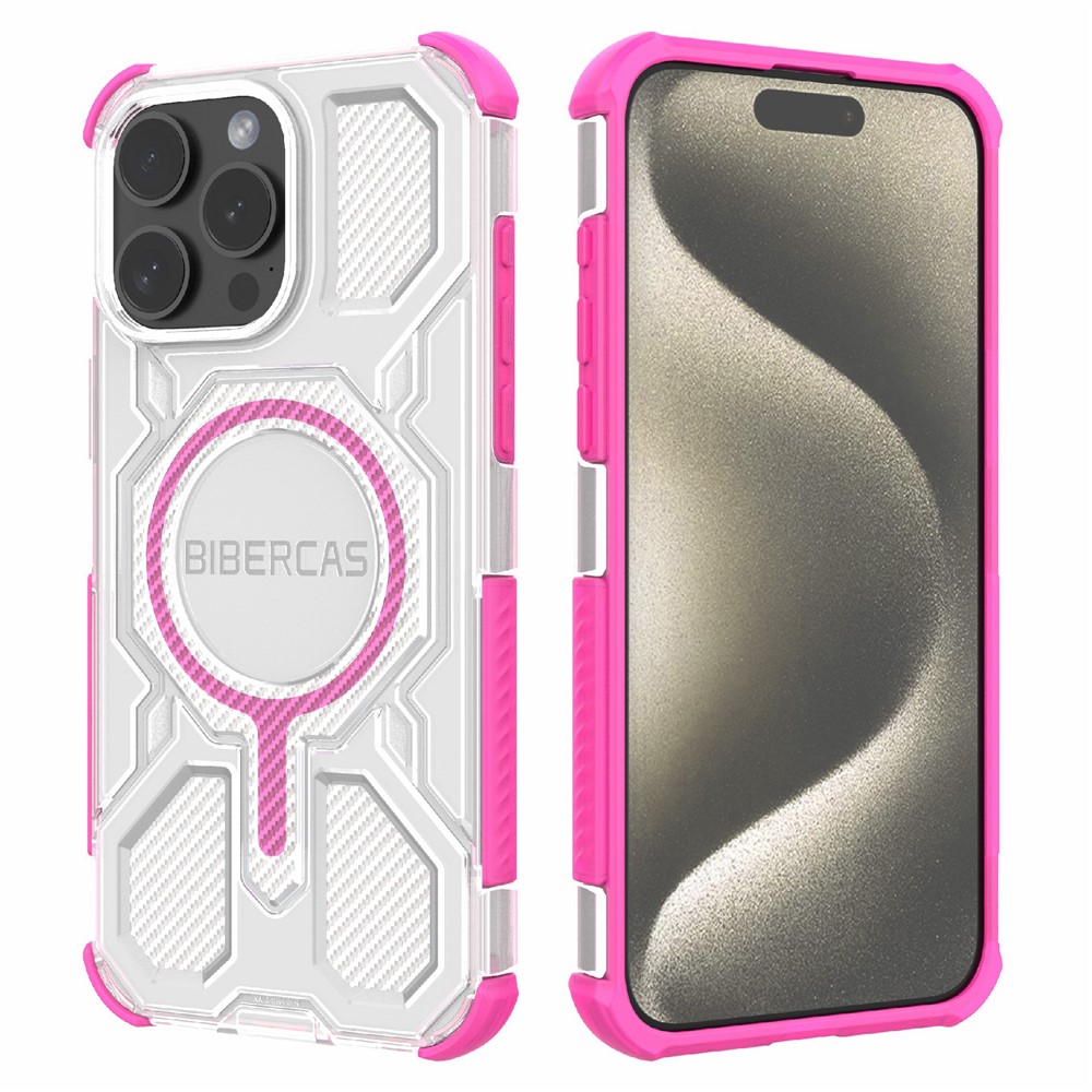 BIBERCAS J-16 Transparent Series For iPhone 15 Pro Max Case Compatible with MagSafe TPU + PC Phone Cover - Pink