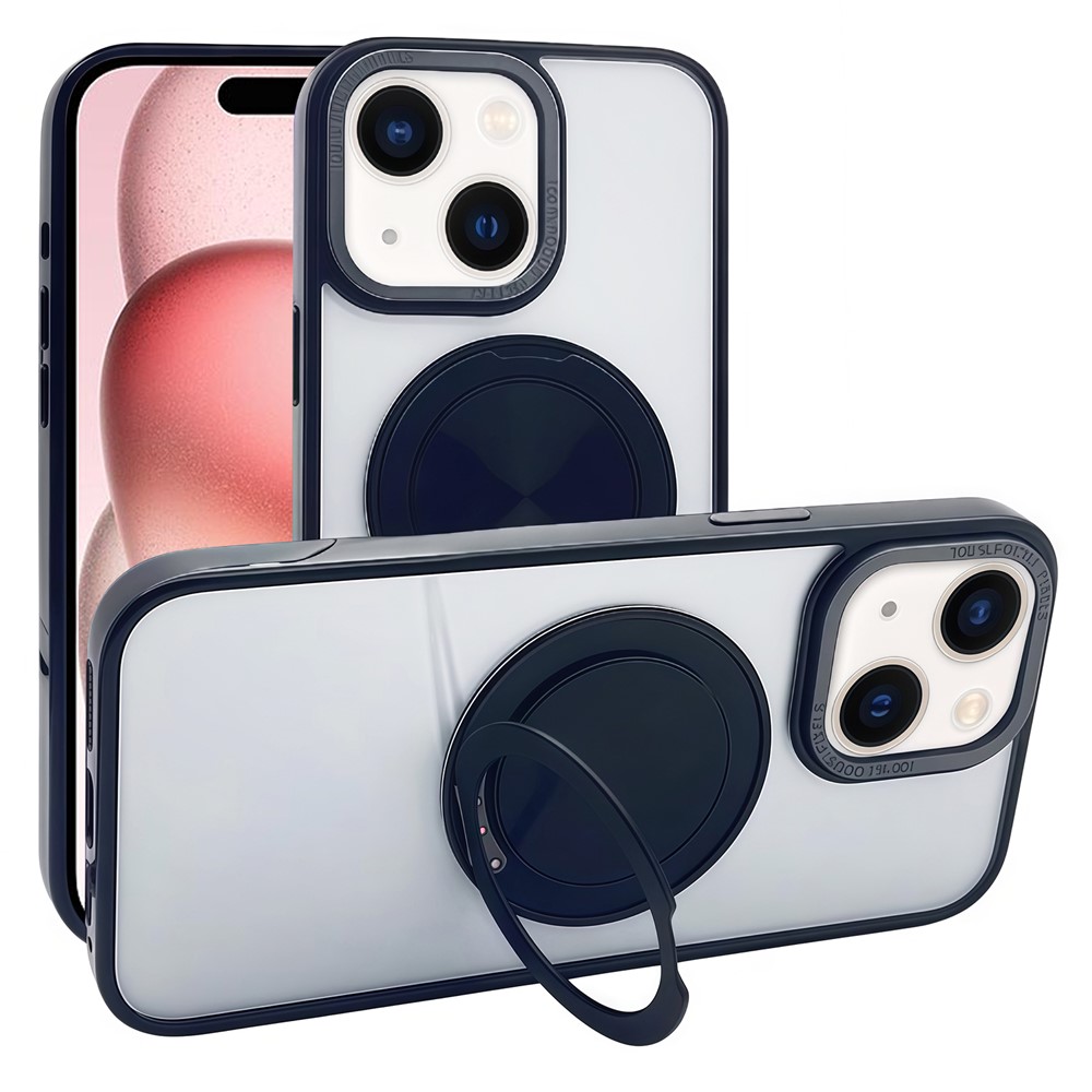 For iPhone 15 Magnetic Case Acrylic TPU Phone Back Cover with Kickstand - Black