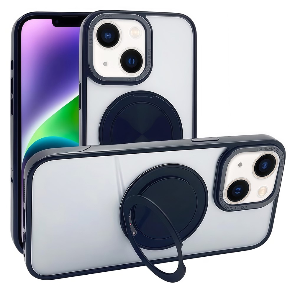 For iPhone 14 / 13 Magnetic Case Acrylic TPU Phone Back Cover with Kickstand - Black