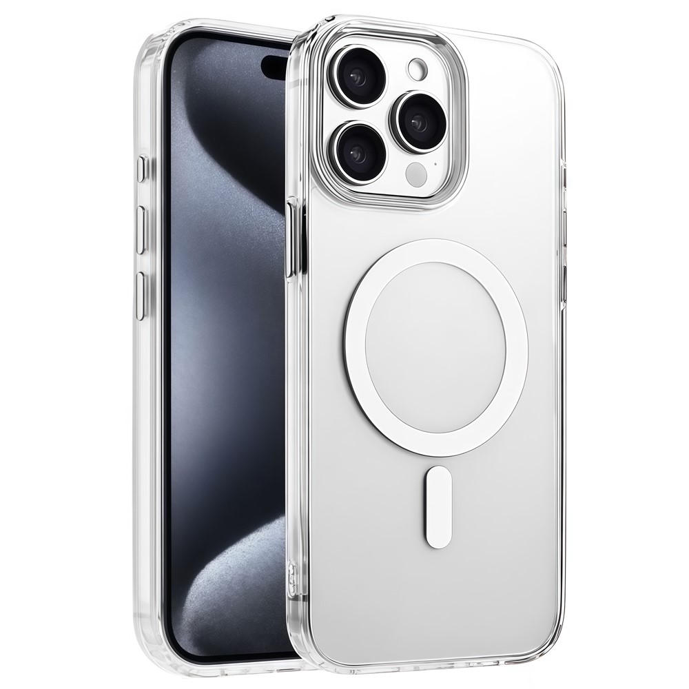 For iPhone 15 Pro Case Compatible with MagSafe Clear PC + TPU Sealed Magnetic Phone Cover - White