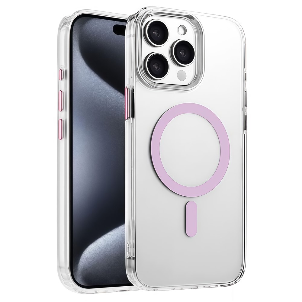 For iPhone 15 Pro Case Compatible with MagSafe Clear PC + TPU Sealed Magnetic Phone Cover - Pink