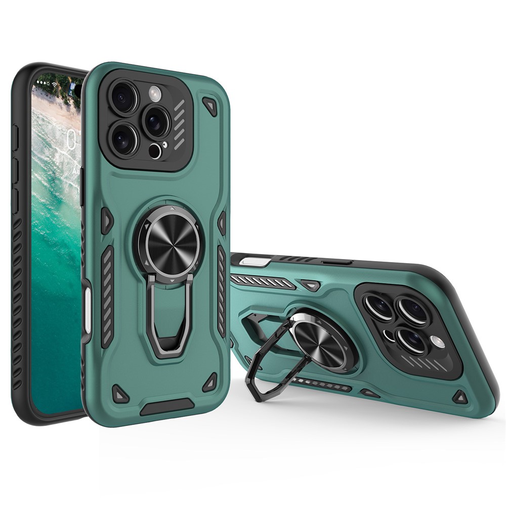 For iPhone 16 Pro Case with Kickstand Shockproof TPU + PC Phone Back Cover - Green