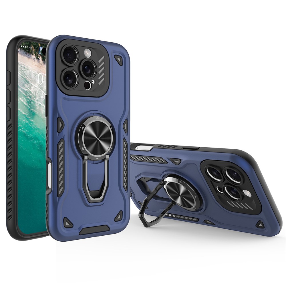 For iPhone 16 Pro Max Case with Kickstand Shockproof TPU + PC Phone Back Cover - Navy Blue