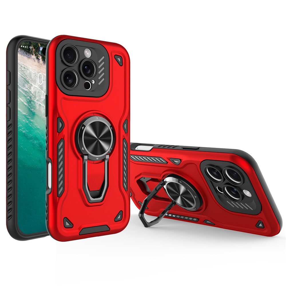 For iPhone 16 Pro Max Case with Kickstand Shockproof TPU + PC Phone Back Cover - Red