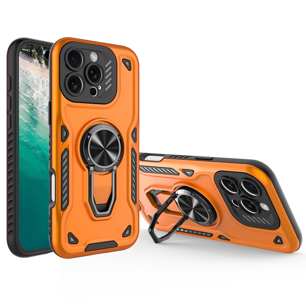 For iPhone 16 Pro Max Case with Kickstand Shockproof TPU + PC Phone Back Cover - Orange