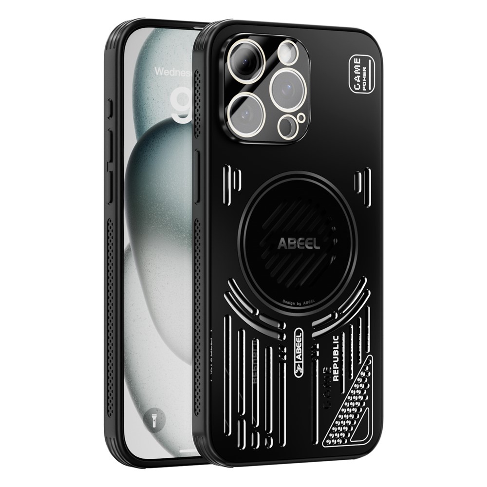 ABEEL For iPhone 13 Pro Magnetic Case Aluminium Alloy + PC + TPU Hollow Heat Dissipation Phone Cover - Black