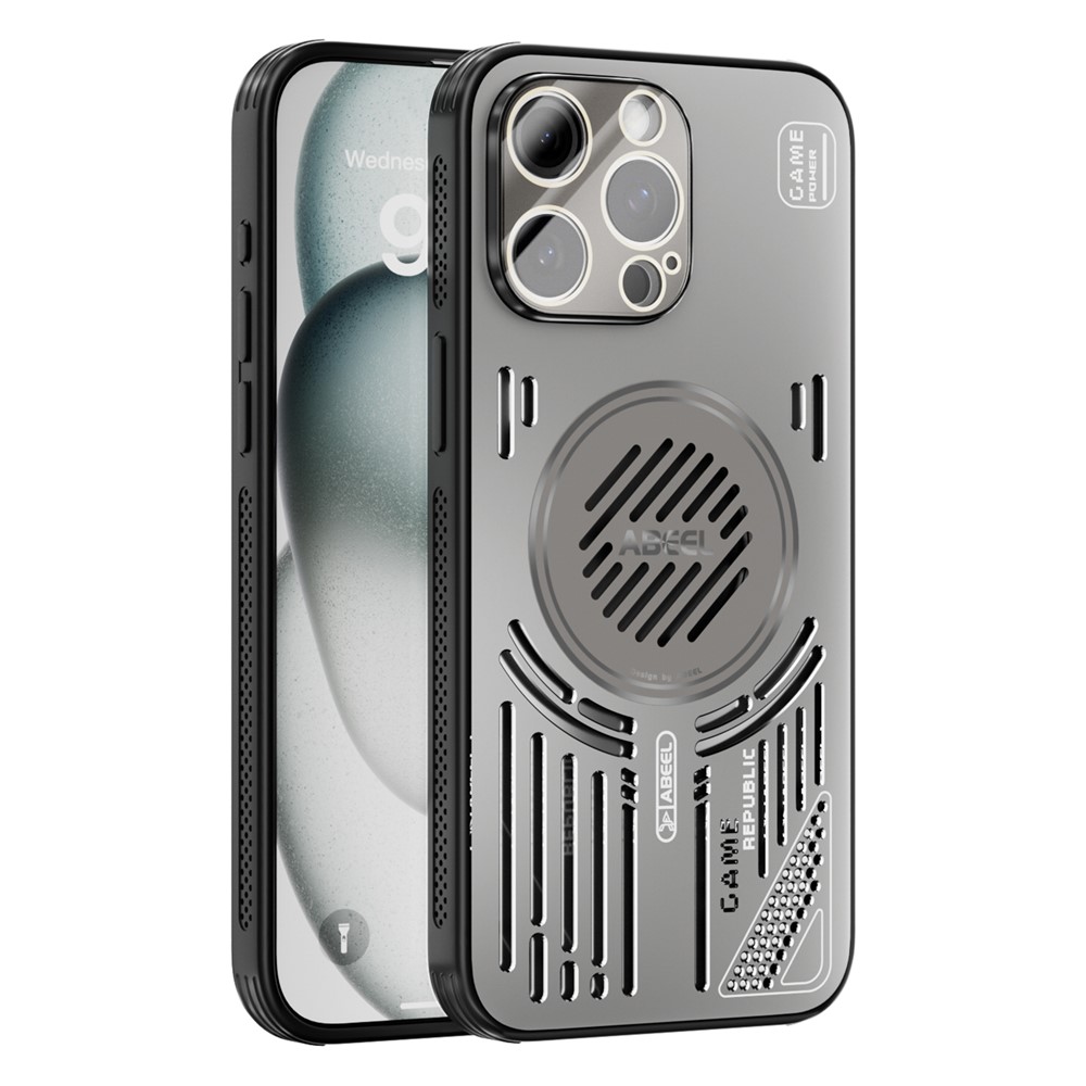 ABEEL For iPhone 13 Pro Magnetic Case Aluminium Alloy + PC + TPU Hollow Heat Dissipation Phone Cover - Titanium Grey