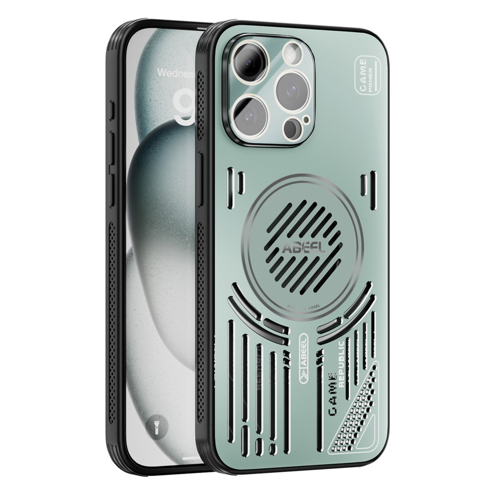 ABEEL For iPhone 13 Pro Magnetic Case Aluminium Alloy + PC + TPU Hollow Heat Dissipation Phone Cover - Light Green