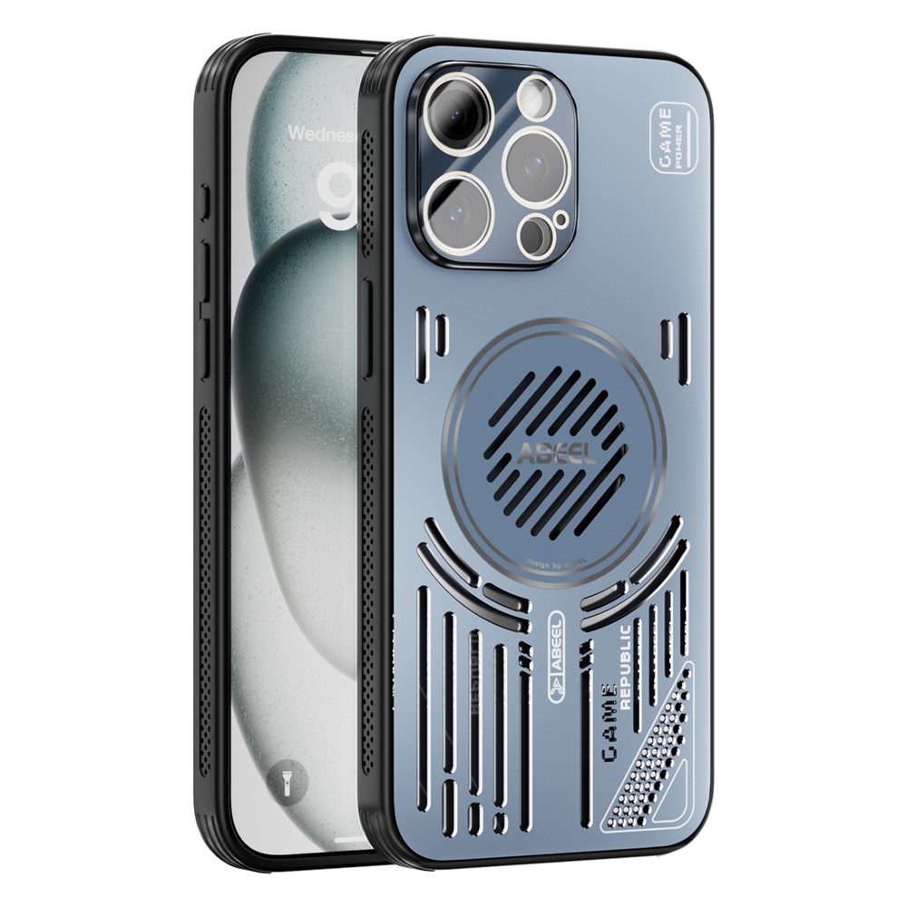 ABEEL For iPhone 13 Pro Max Magnetic Case Aluminium Alloy + PC + TPU Hollow Heat Dissipation Phone Cover - Blue
