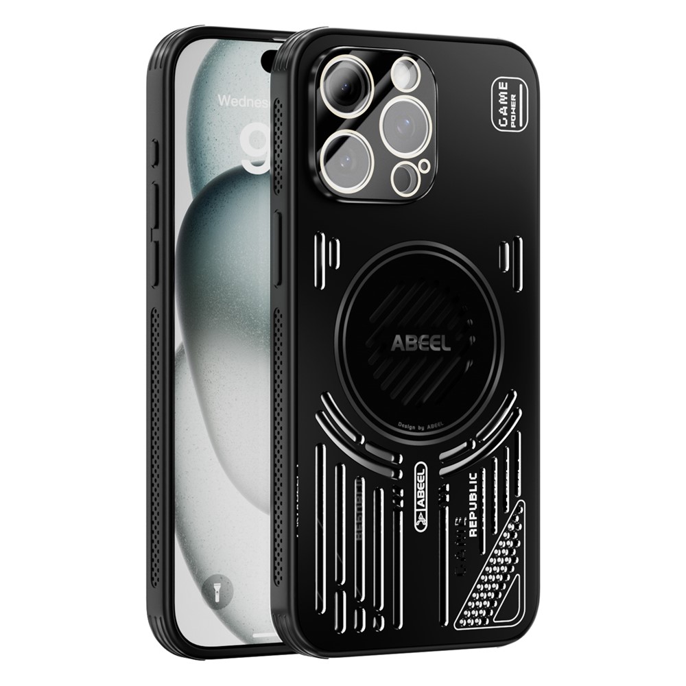 ABEEL For iPhone 14 Pro Magnetic Case Aluminium Alloy + PC + TPU Hollow Heat Dissipation Phone Cover - Black