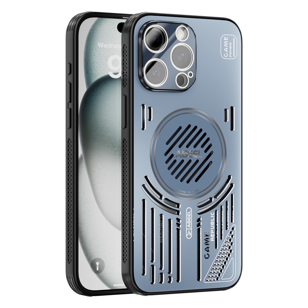 ABEEL For iPhone 14 Pro Magnetic Case Aluminium Alloy + PC + TPU Hollow Heat Dissipation Phone Cover - Blue