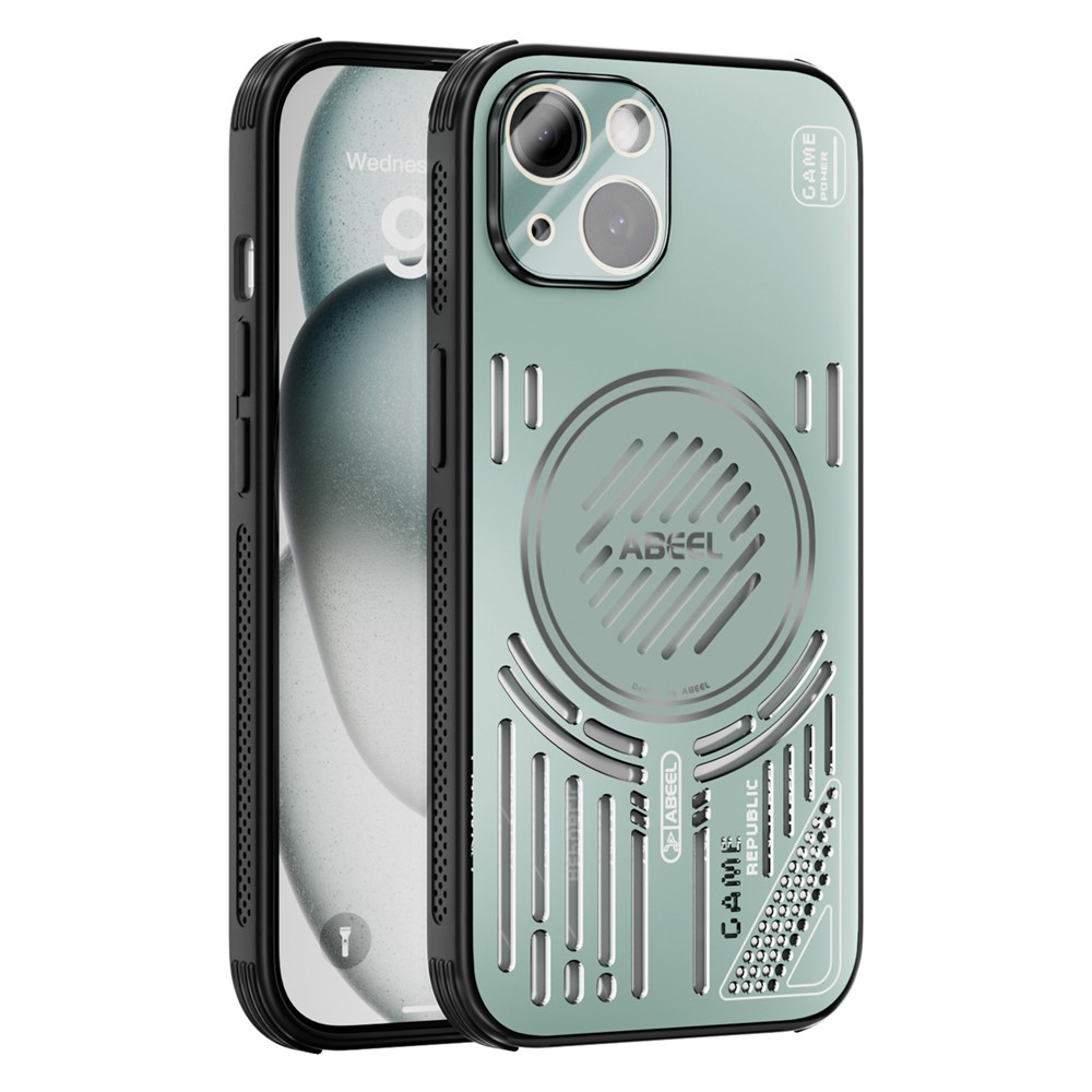 ABEEL For iPhone 14 Magnetic Case Aluminium Alloy + PC + TPU Hollow Heat Dissipation Phone Cover - Light Green