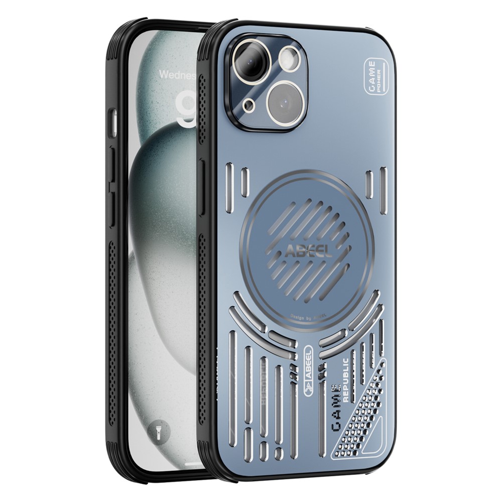 ABEEL For iPhone 14 Magnetic Case Aluminium Alloy + PC + TPU Hollow Heat Dissipation Phone Cover - Blue
