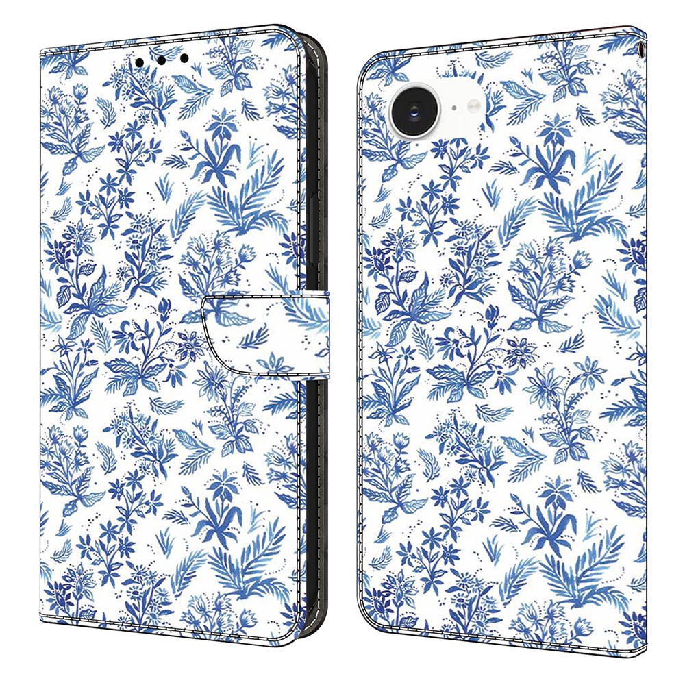 For iPhone 16e Wallet Case Pattern Printing PU Leather Flip Stand Phone Cover - Flower Field