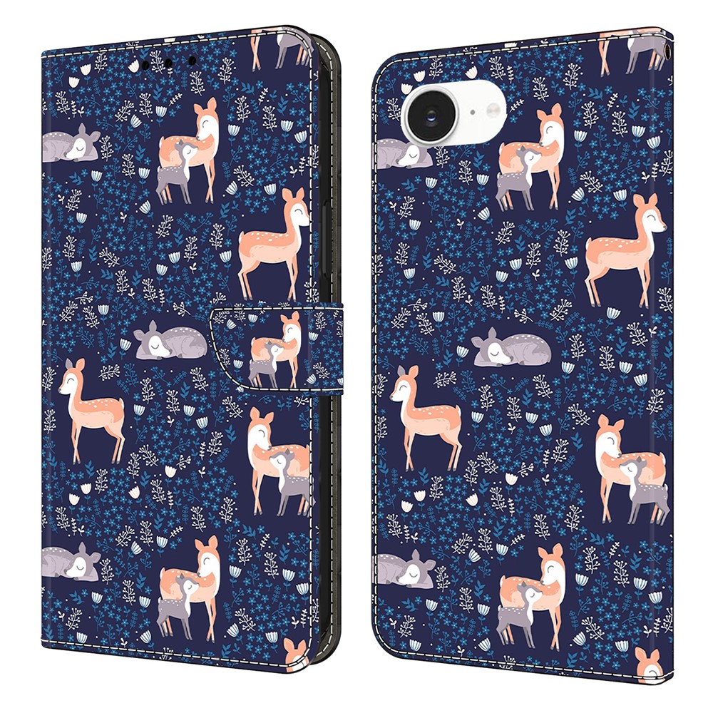 For iPhone 16e Wallet Case Pattern Printing PU Leather Flip Stand Phone Cover - Sika Deer
