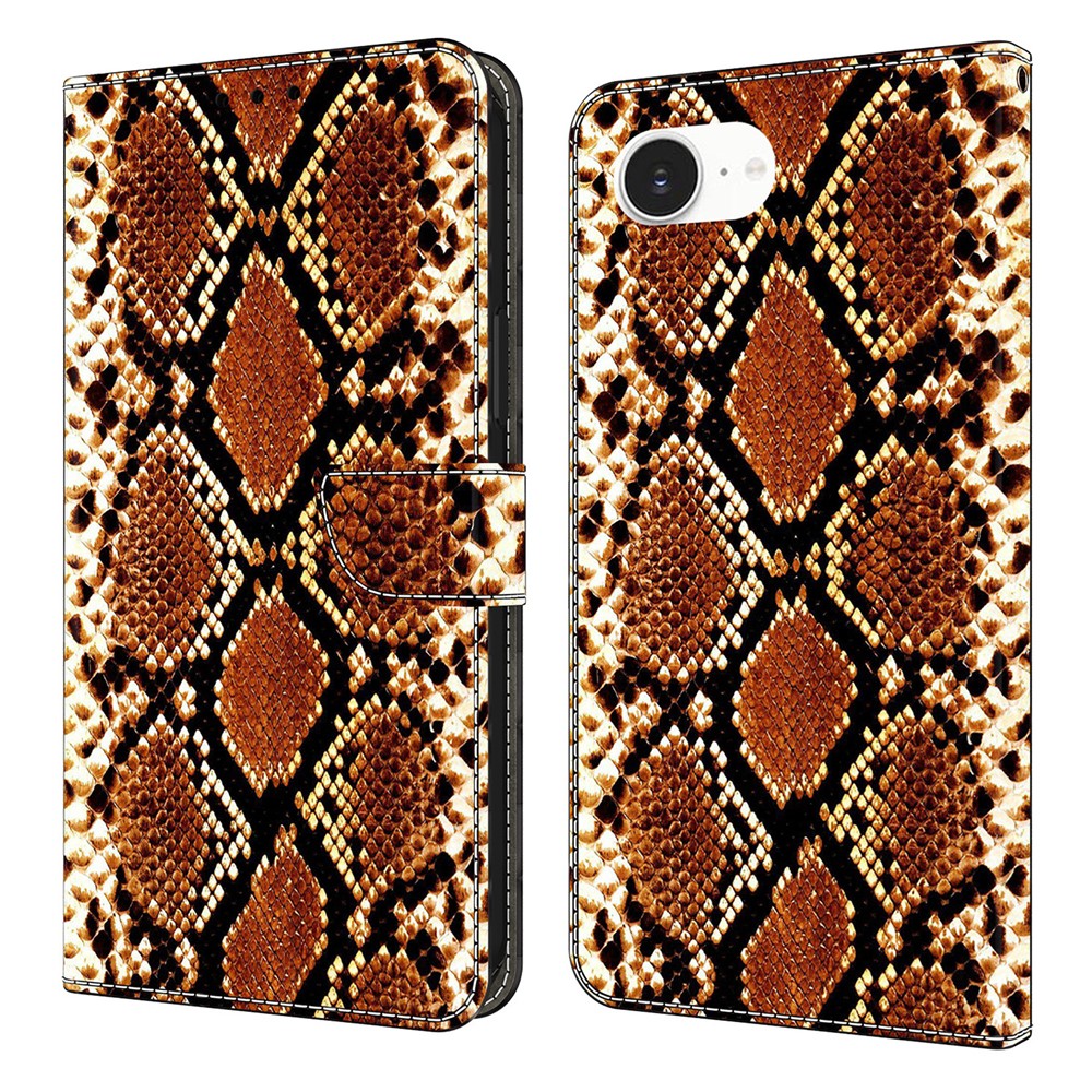 For iPhone 16e Wallet Case Pattern Printing PU Leather Flip Stand Phone Cover - Metallic Scales