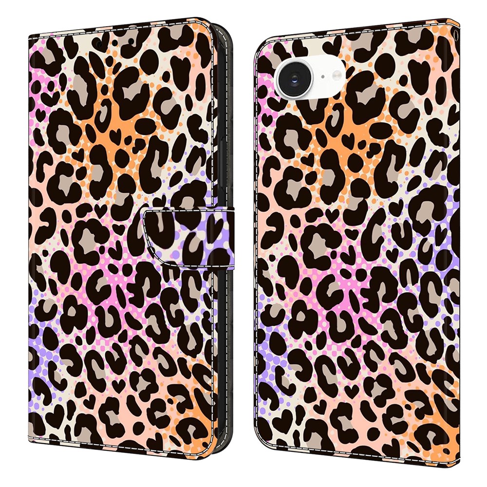 For iPhone 16e Wallet Case Pattern Printing PU Leather Flip Stand Phone Cover - Spotted Leopard Print