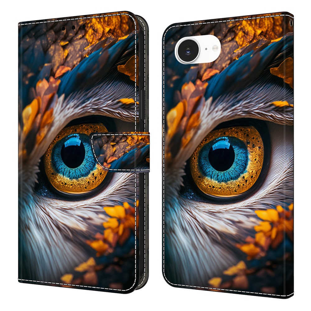 For iPhone 16e Wallet Case Pattern Printing PU Leather Flip Stand Phone Cover - Blue Eyes