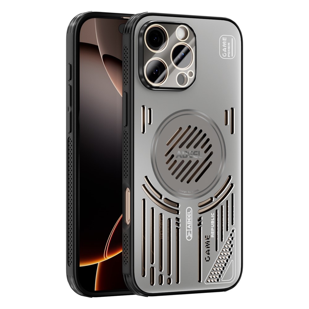 ABEEL For iPhone 16 Pro Max Magnetic Case Aluminium Alloy + PC + TPU Hollow Heat Dissipation Phone Cover - Titanium Grey