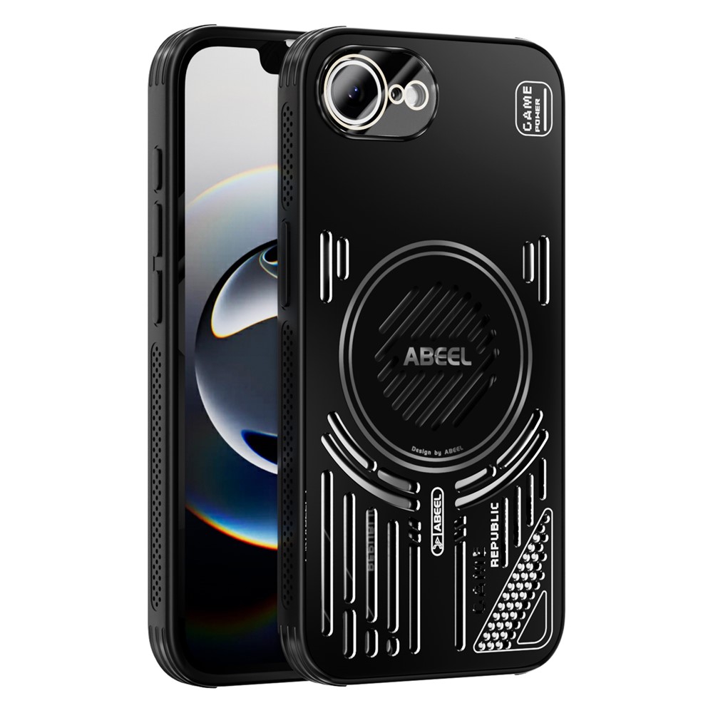 ABEEL For iPhone 16e Magnetic Case Aluminium Alloy + PC + TPU Hollow Heat Dissipation Phone Cover - Black