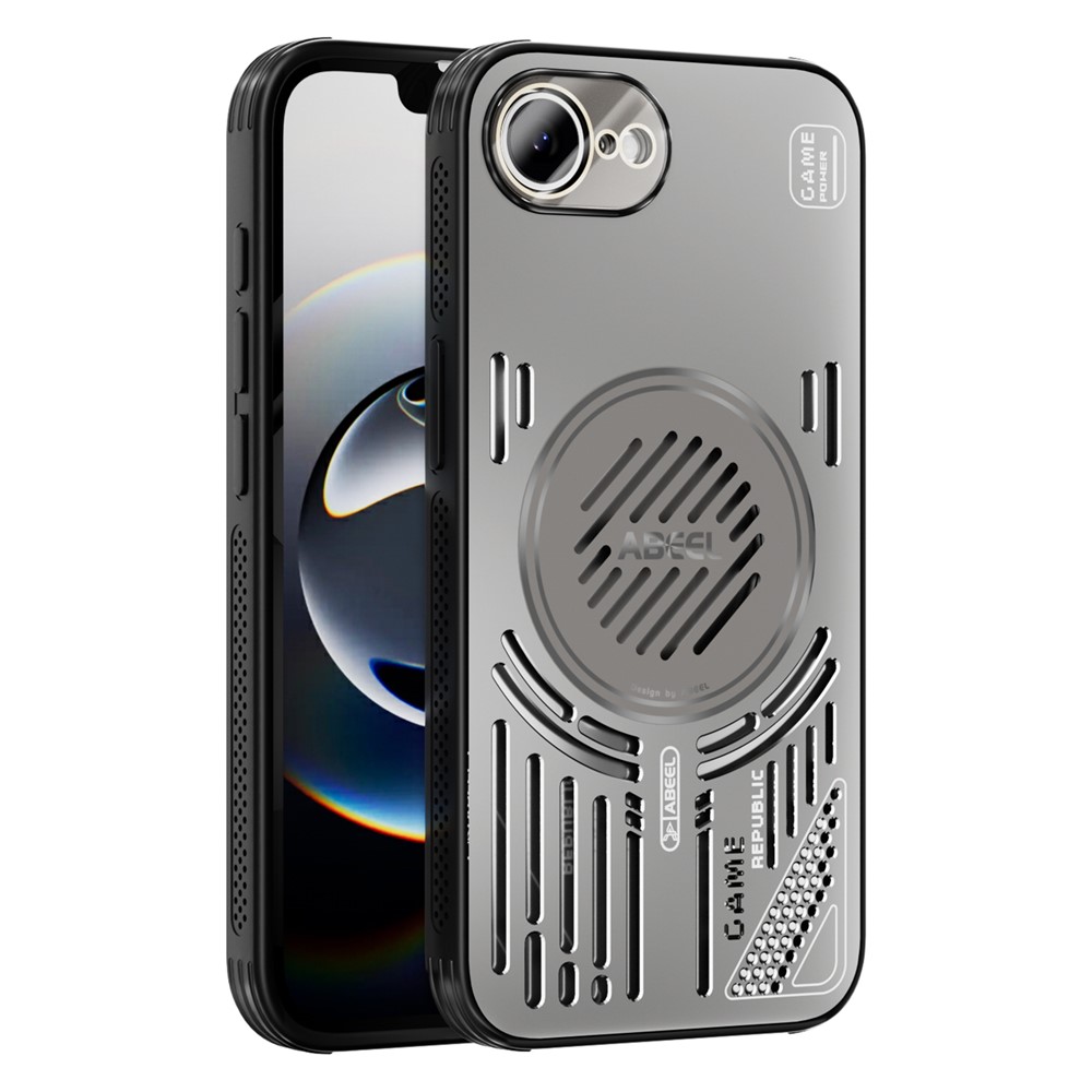 ABEEL For iPhone 16e Magnetic Case Aluminium Alloy + PC + TPU Hollow Heat Dissipation Phone Cover - Titanium Grey