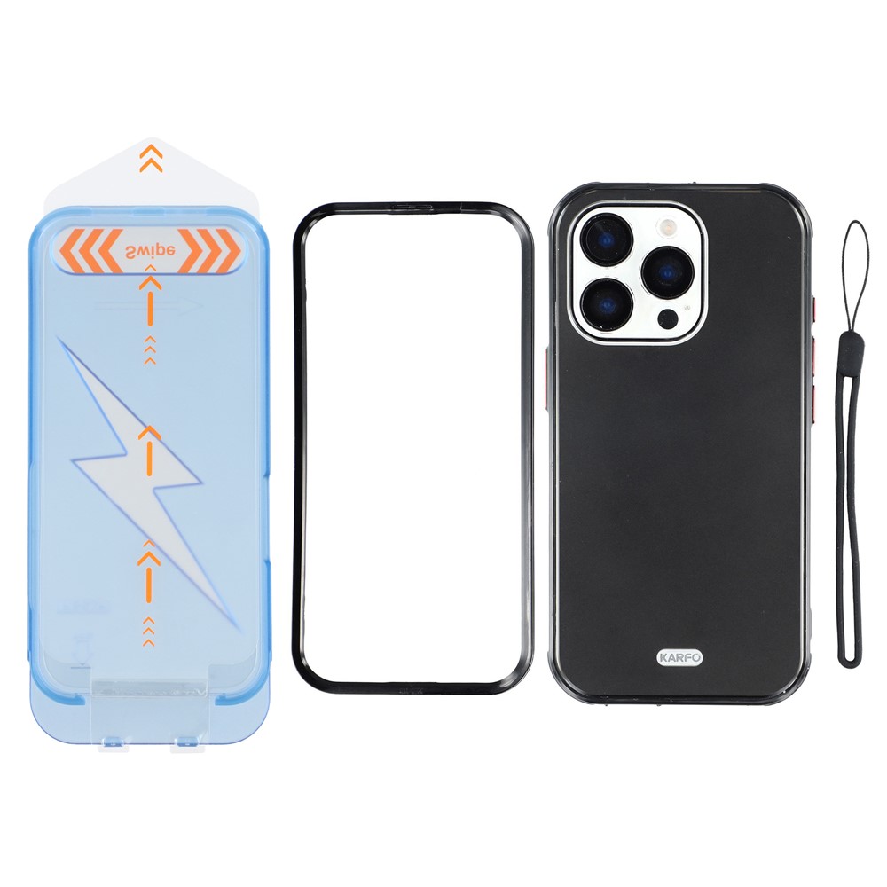 KARFO For iPhone 16 Pro Magnetic Case TPU PC Waterproof Phone Cover with Screen Protector  /  Installation Tool - Black