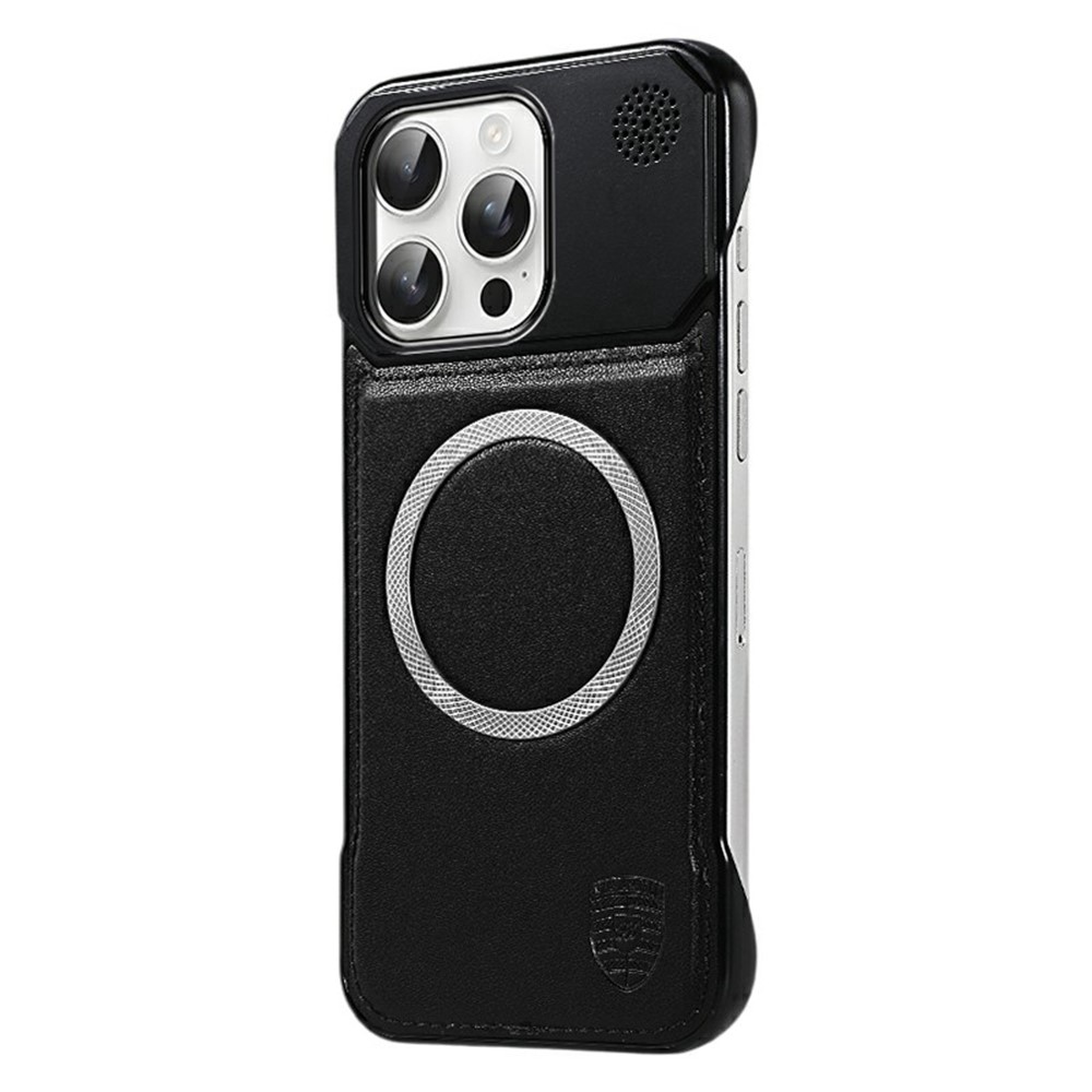 For iPhone 16 Pro Aromatherapy Case Compatible with MagSafe Borderless Heat Dissipation Leather + PC Phone Cover - Black