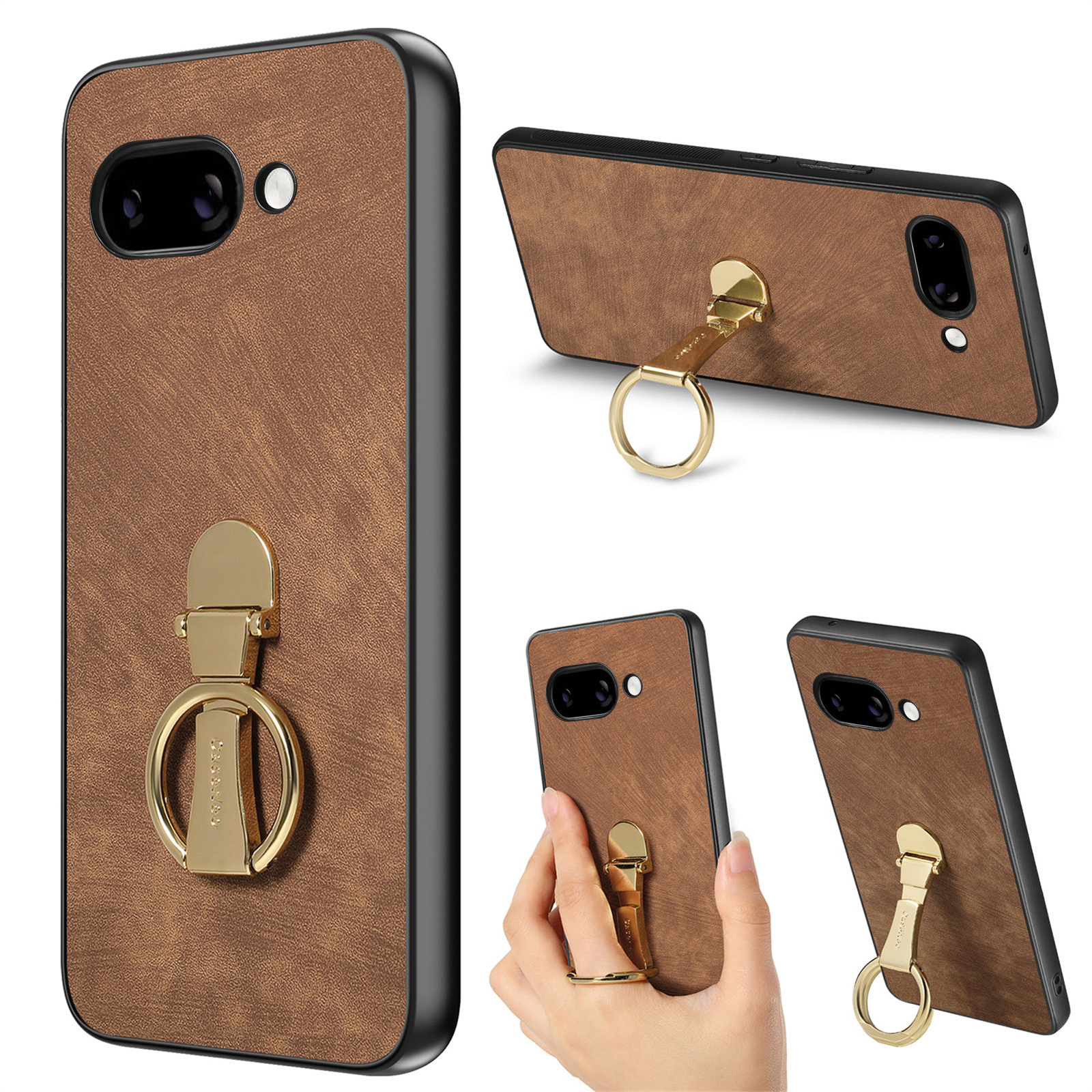 For Google Pixel 9a Case CASENEO D22 Folding Kickstand Retro Leather Back Phone Cover - Brown