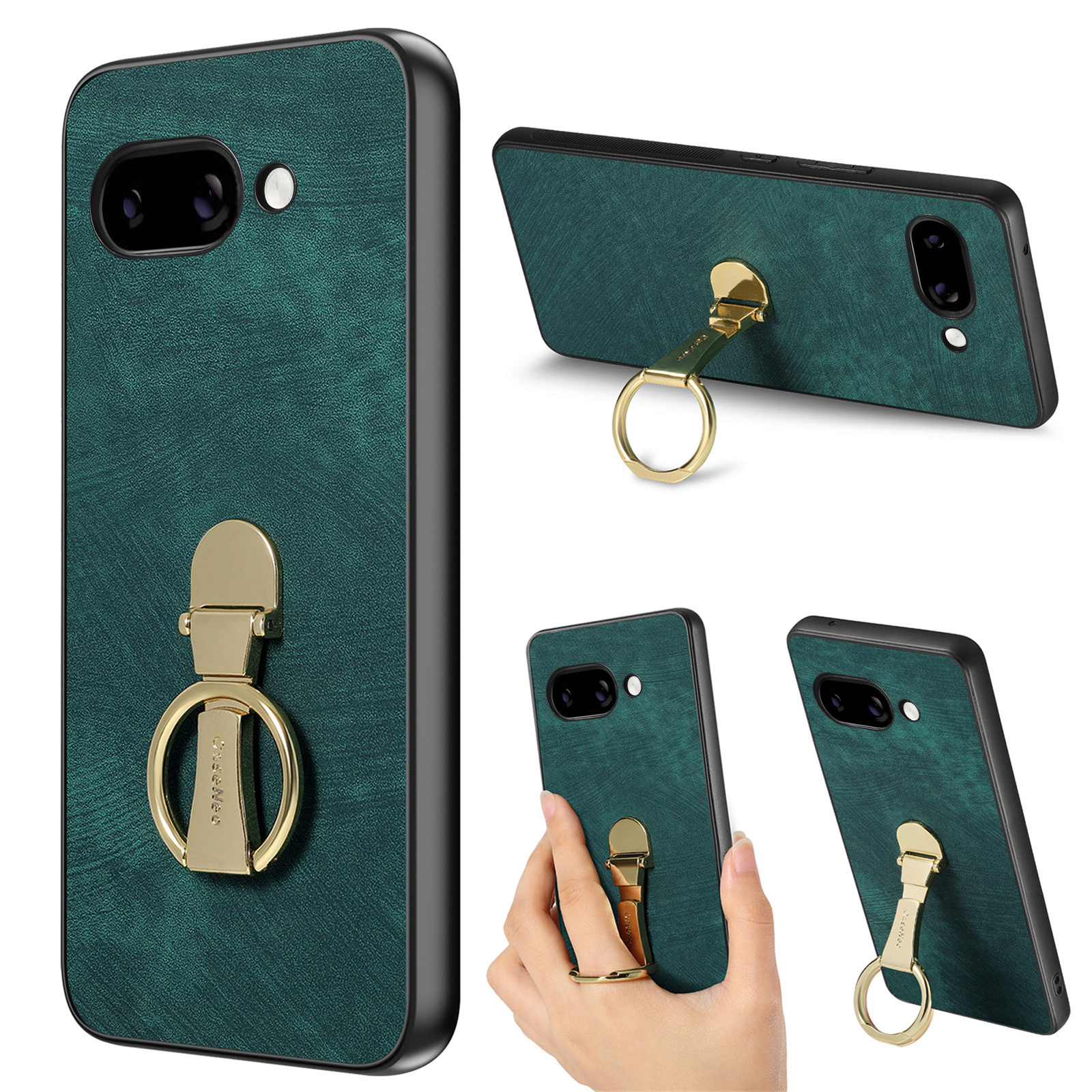 For Google Pixel 9a Case CASENEO D22 Folding Kickstand Retro Leather Back Phone Cover - Green